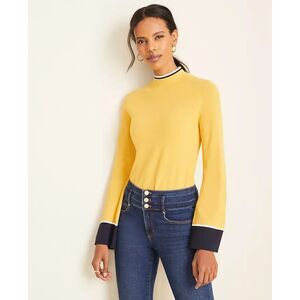 Ann Taylor Tipped Rich Yellow Turtleneck with Navy Blue Bell Sleeves size XL